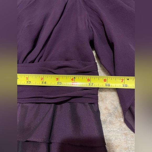 Adrianna Papell Silk Purple V-Neck Sleeveless Zipper Ruffle Formal Dress Size14W - Picture 11 of 12
